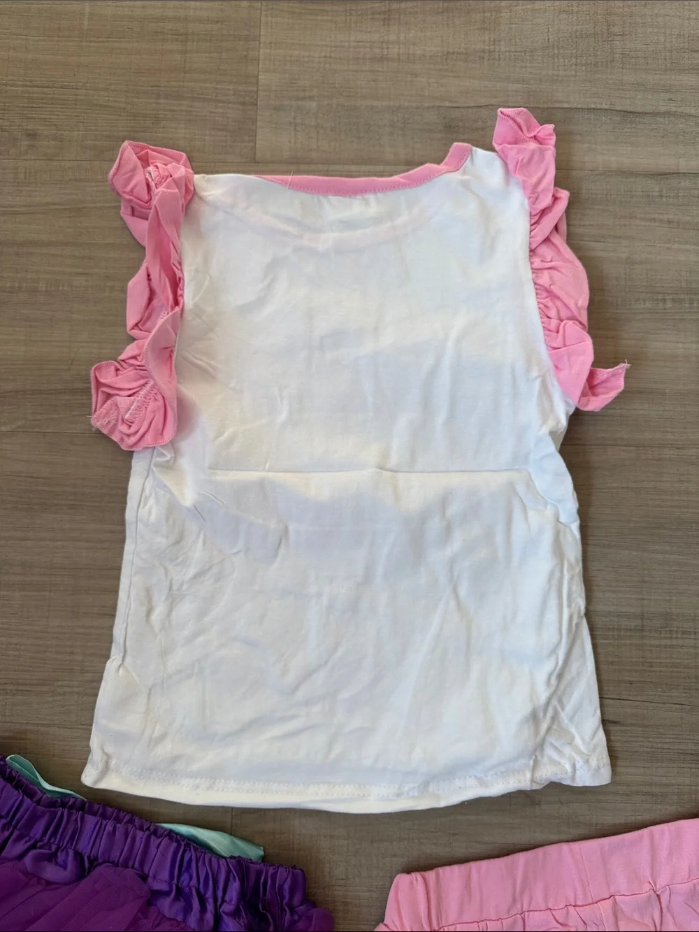 3 Pc Set Birthday Girl Unicorn Top with Purple Tutu & Pink Sequin Shorts Party